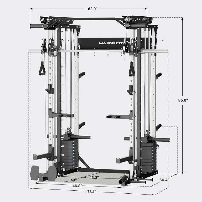 Major Fitness Drone MAX V Smith Machine with Weight Stacks, All-in-One Home Gym Squat Rack--2500LB Capacity, Dual LAT Pull-Down Systems & Cable Crossover Machine, Heavy-Duty Full-Body Workout Machine
