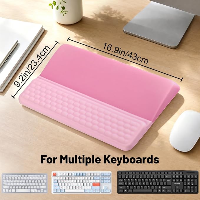 Keyboard Stand with Wrist Rest，Ergonomic Keyboard Riser Holder Lifter Tray | Pink+Deep Pink，Computer Wrist Support Pad，Ergonomic Keyboard stand for desk，Soft Memory Foam Desk Cushion，Non-Slip