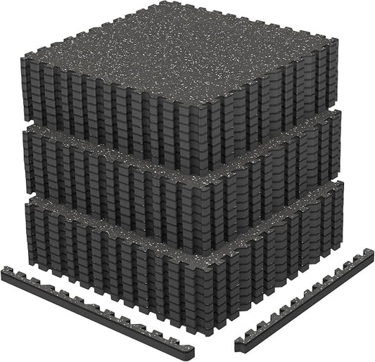 AIRHOP 0.79'' Extra-Thick 96 Sq Ft Rubber Top Gym Flooring for Home Gym | 24 Tiles, High Density EVA Foam, Waterproof & Non-Slip Rubber, Interlocking Puzzle Mats, Heavy Duty Floor Protection, 24"x24"