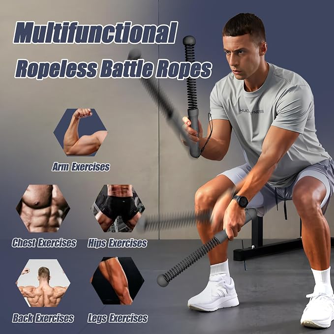 2nd Gen Ropeless Battle Ropes for Home Gym, Heavy Duty Portable Cordless Battle Ropes with Integrated Spring (No Screws), Weighted Exercise Rope for Men & Women, HIIT Workout Equipment