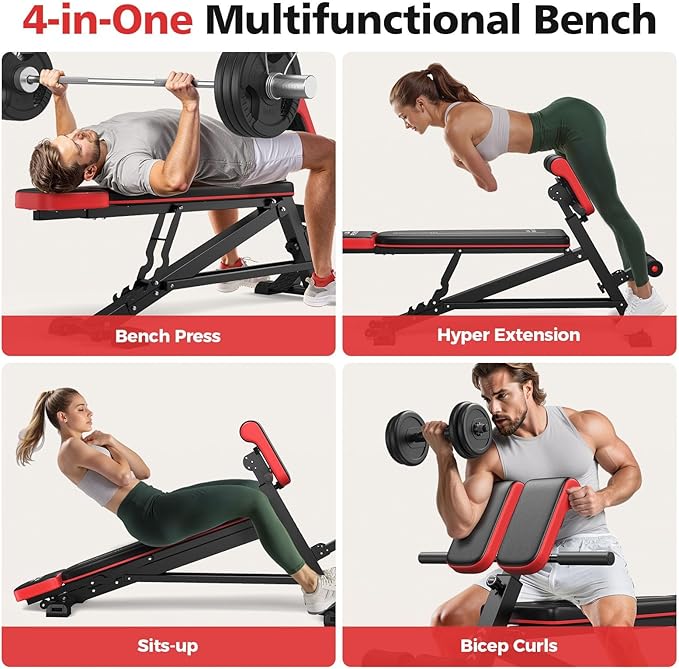 Flybird 4 in 1 Roman Chair with Adjustable Weight Bench & Sit Up Bench for Full Body Workout, Fitness equipment for HyperBack Extension for Glutes, Hamstrings & Lower Back, Multi-Purpose for Home Gym