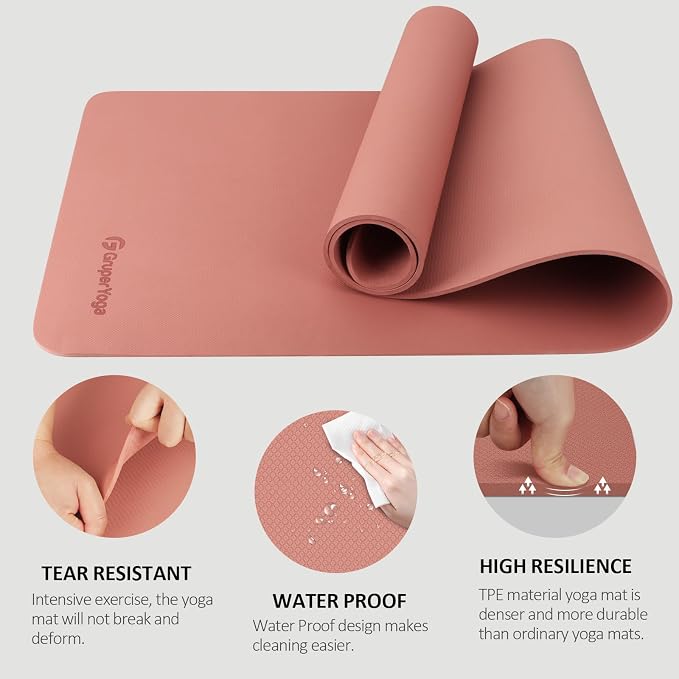 Gruper Yoga Mat Non Slip, 72"L x 24"W x 0.24"/0.32"TH, Anti-Tear Exercise Mat with Carrying Strap and Bag, Pro TPE Yoga Mats for Women, Workout Mats for Home, Pilates and Floor Exercises
