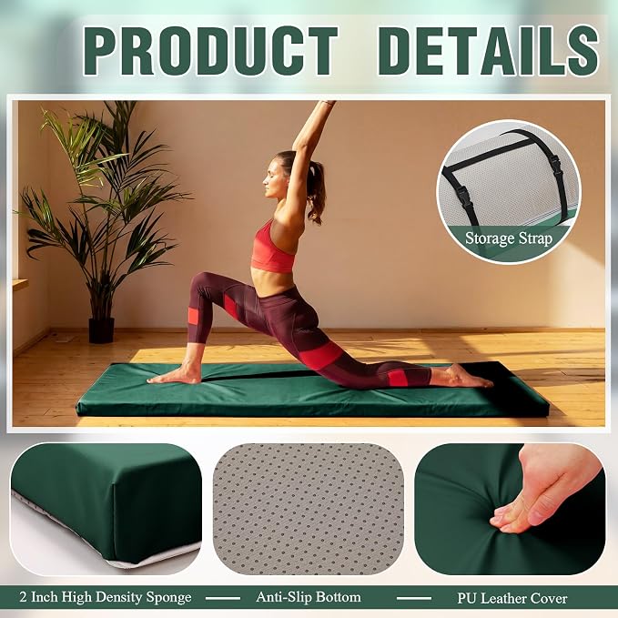 Lyrow 2 Inch 72"x24" Thick Foldable Yoga Mat with Carry Strap, Non-slip Portable Foam Gym Mat for Yoga, Pilates and Stretching