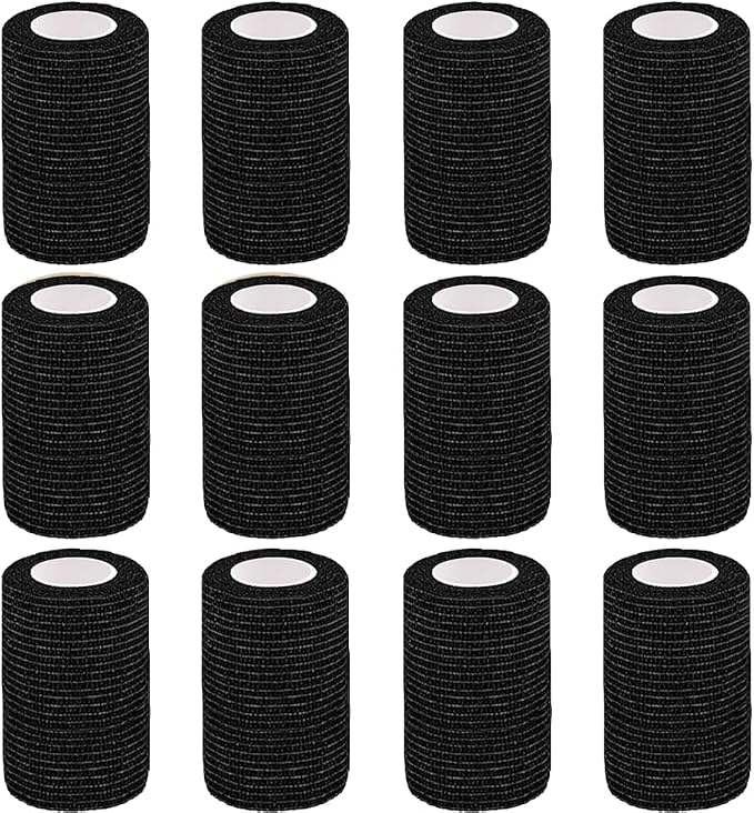 Self Adhesive Bandage Wrap, 3 Inches, 12 Pack | Black Elastic Cohesive Bandage for Sports,Wrist,Ankle,Vet Wrap,Grip Tape
