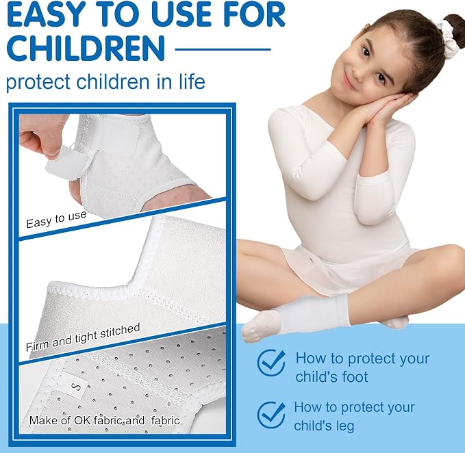 Tarpop 2 Pairs Kids Ankle Brace Set Foot Support Stabilizer Wraps Protector Guard Knitted Ankle Sleeve Sock Support Compression Socks for Injury Prevention(White,Medium)