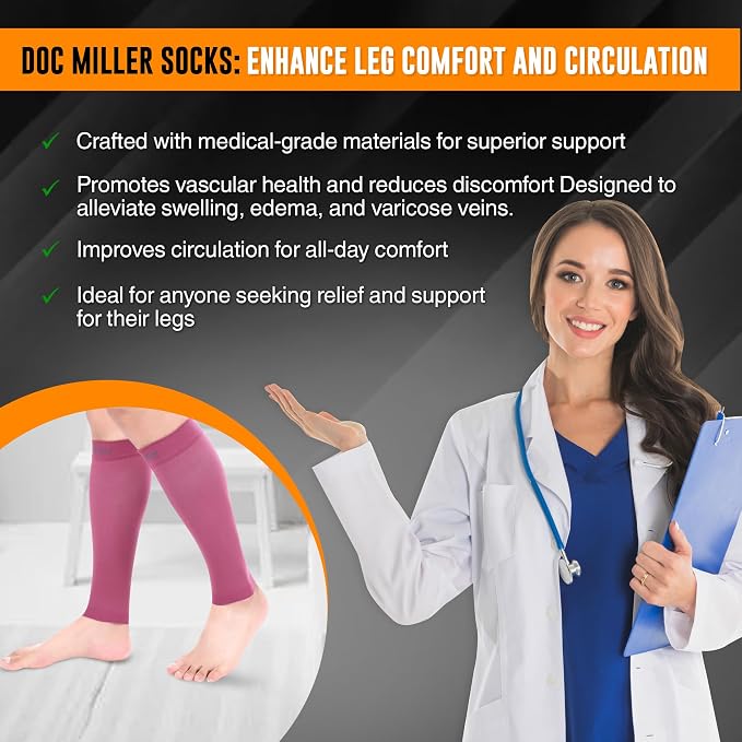 Doc Miller Compression Calf Sleeve for Men & Women, 20-30mmHg | Graduated Support for Running, Shin Splints, Calf Strain, Knee High, Small to 6XL Plus Size
