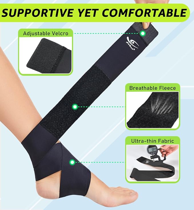 HiRui Ultrathin High-Elastic Ankle Wraps Ankle Brace for Men Women Kids, Adjustable Ankle Straps for Running, Football, Basketball, Sprains, Arthritis, Plantar Fasciitis (Black, Medium (Pack of 1))