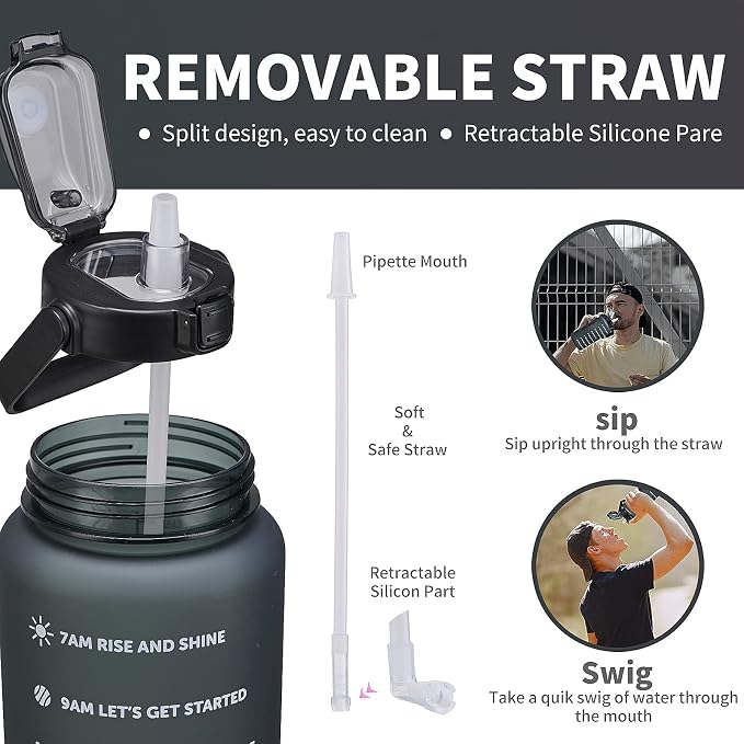 ST-YIBEN 64oz,100oz,128oz Large Motivational Water Bottle with Time Marker, Leakproof & BPA Free Half Gallon Big Water Bottle with Straw Handle Tritan Frosted Water Jug for Gym,Fitness,Outdoor Sports