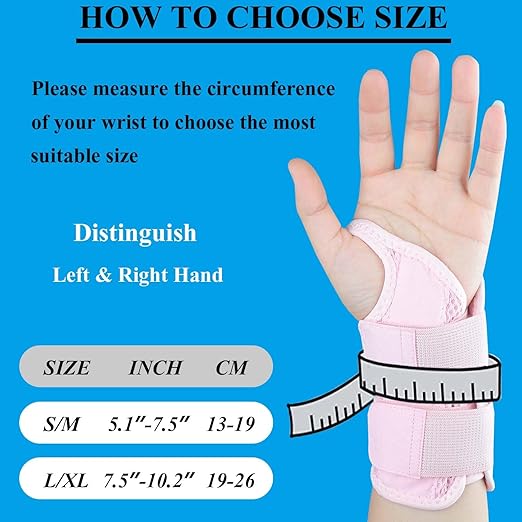 Carpal Tunnel Wrist Brace, Adjustable Wrist Support Brace, Night Wrist Sleep Supports Splints Arm Stabilizer (Left Hand, L/XL, Pink)