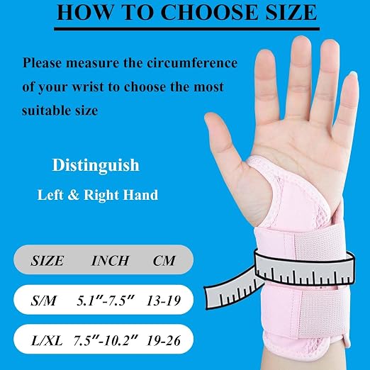 Carpal Tunnel Wrist Brace, Adjustable Wrist Support Brace, Night Wrist Sleep Supports Splints Arm Stabilizer (Left Hand, S/M, Pink)