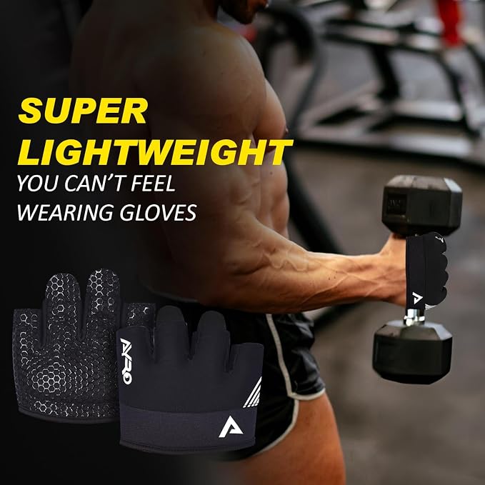 AYRO Workout Gloves for Men & Women, Minimal Short Partial Gym Gloves, Weight Lifting Gloves with Full Palm Protection, Extra Grip Pads & Hand Support for Training & Fitness