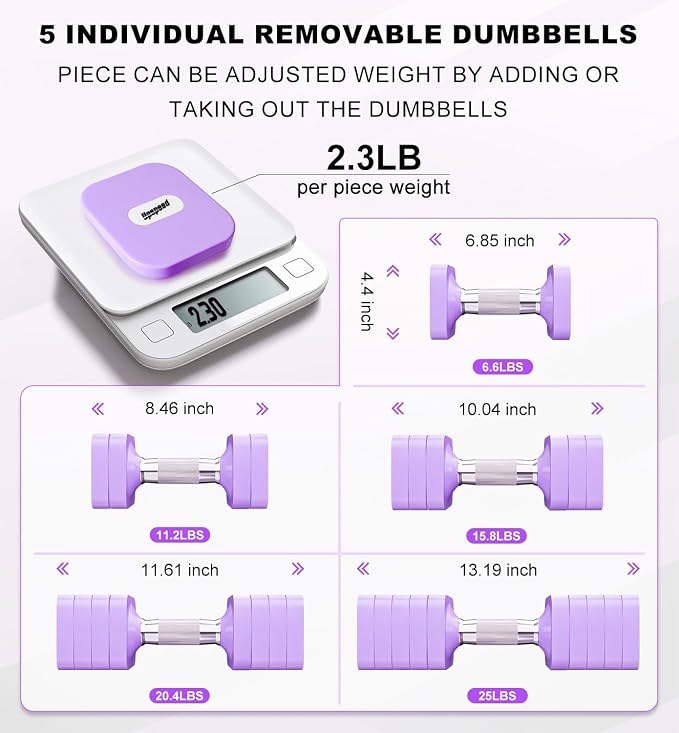 Adjustable Dumbbell Set for Women Men 7.5LB/10LB/15LB/20LB/25LB Each | Dumbbells Set of 2, Free Weight Set at Home Gym, Hand Weights with Locking/Metal Handle for Exercise Muscle Toning Rehab