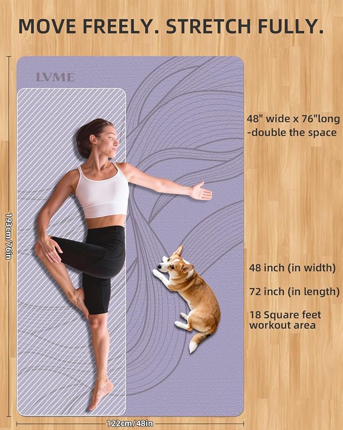 Large Yoga Mat (75.5"x47.6"x0.4"）Extra Wide & Thick 10mm | Non-Slip Exercise Mat, High-Density TPE Mat for Yoga Pilates & Home Gym Workouts