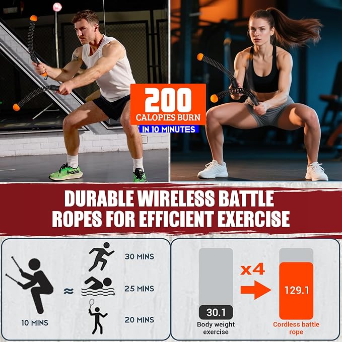Weighted Ropeless Battle Ropes, Portable Cordless Battle Ropes with Poster | Heavy Duty Portable COCTN Battle Ropes for Strength Building, Cardio Fitness, Workout Equipment for Low-Impact Workout
