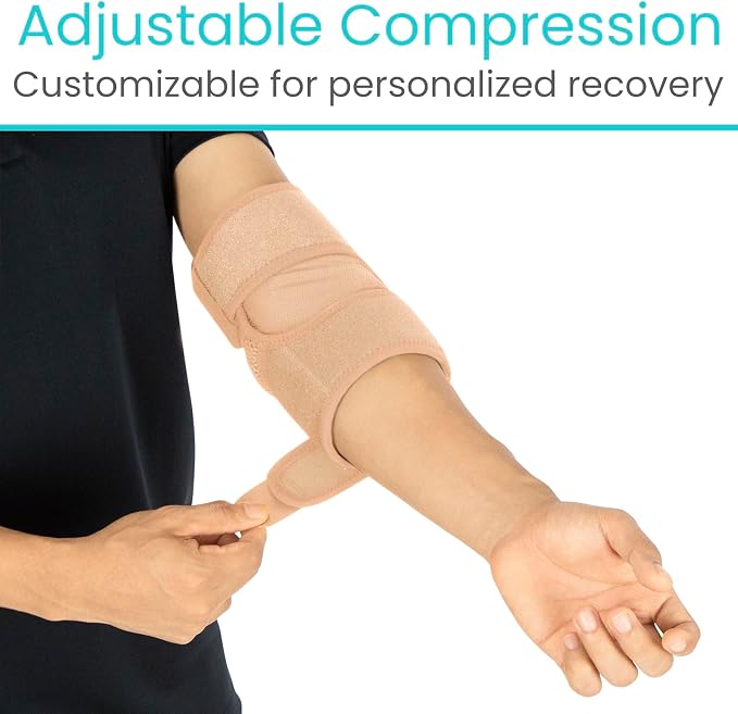 Vive Elbow Brace - Tennis Compression Sleeve - Wrap for Golfers, Bursitis | Left or Right Arm - Tendonitis Support Strap for Golf, Men and Women - Epicondylitis and Sports Recovery (Beige, Standard)