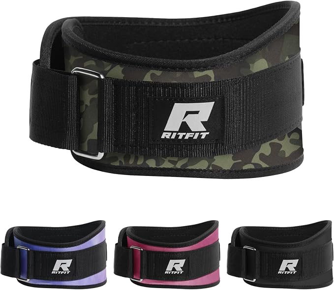 RitFit Weight Lifting Belt 6 Inch for Squats Deadlift Strength Training | Padded Lumbar Support, Self-Locking Gym Belt for Men & Women, Squats, Lunges, Deadlift, Thrusters