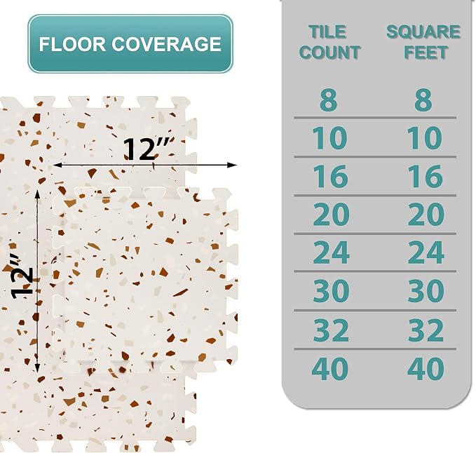 Sorbus Wood Grain Floor Mats Foam Interlocking Mats Each Tile 1 Square Foot 3/8-Inch Thick Flooring Wood Mat Tiles - Home Office Playroom Basement Trade Show (16 Tiles,16 Sq ft, Terrazzo)