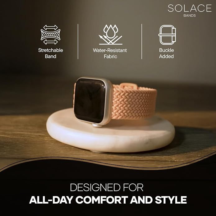 Solace Bands Imperium Adapt Wide Adjustable Nylon Braided Watch Band - Compatible with All Apple Watches - Solace Apple Watch Bands for Women & Men - Smart Watches Band Series 11-1, Ultra, SE