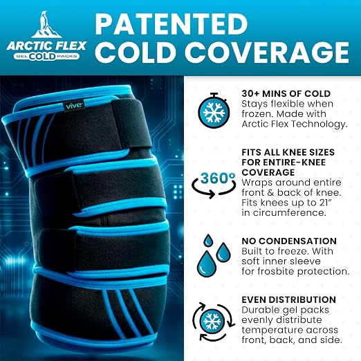 Vive Knee Ice Pack Wrap - Cold/Hot Gel Compression Brace for Pain Relief | Strap for Arthritis Pain, Tendonitis, ACL, Athletic Injury, Osteoarthritis, Women, Men, Running, Meniscus, Patella, & Surgery