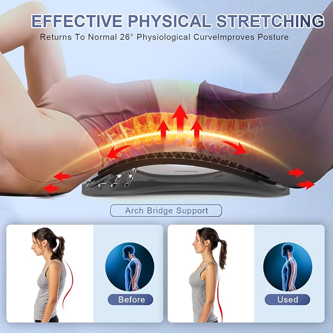 Back Stretcher for Lower Back Pain Relief, Multiple Level Adjustable Arch Lumbar Back Cracker Board, Back Cracking Device, Back Massager for Scoliosis, Spine Decompression Support