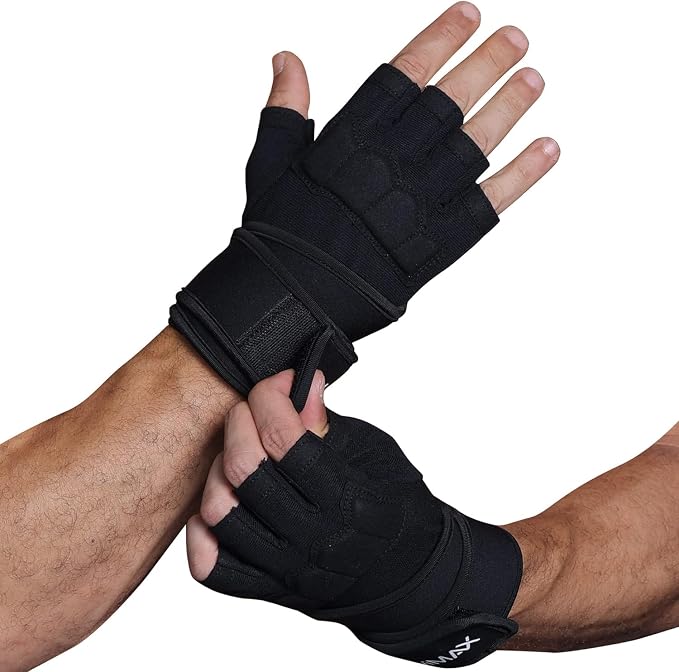 Workout Gloves for Men - Gym Weight Lifting Padded Gloves with Wrist Wrap Support, Full Palm Protection & Silicone Grip Gym Gloves, Exercise, Cross Training, Fitness, Pull-up