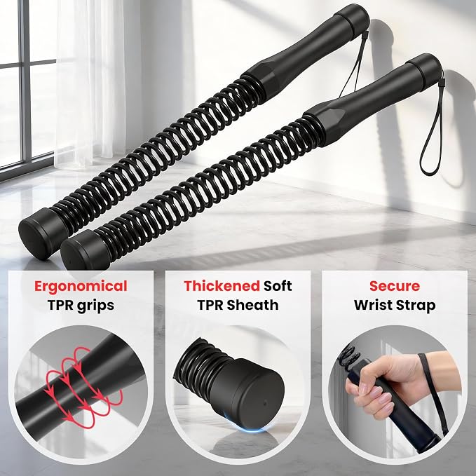 DERACY Pair of 2-in-1 Cordless Battle Ropes, Ropeless Battle Ropes for Home Gym, Portable Battle Rope, Home Workout Equipment for Men Women (Black)
