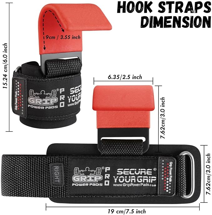 Weight Lifting Rod Hooks Heavy Duty Wrist Wraps Power Weight Lifting Training Gym Grips Straps Set of 2