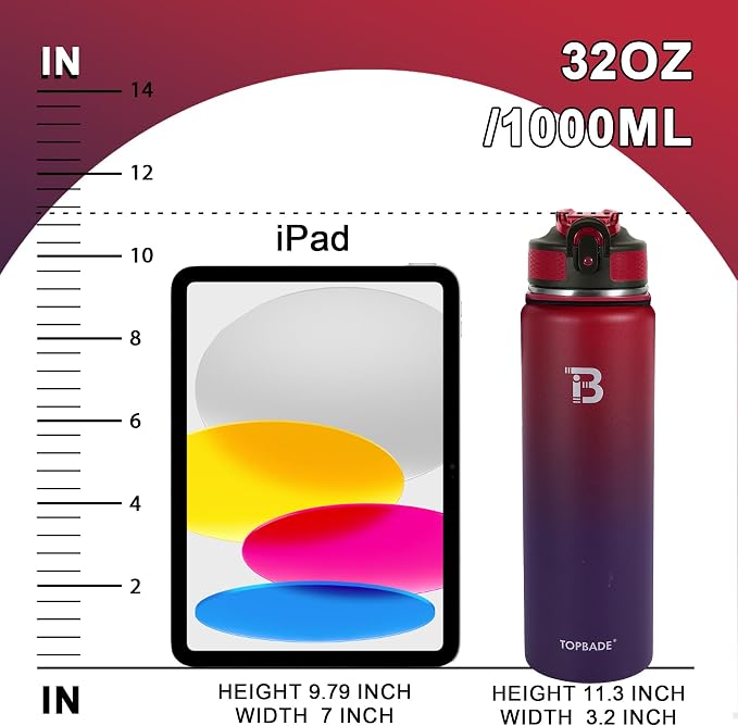 TOPBADE 32oz Insulated Water Bottle with Straw Lid & Spout Lid & Paracord Handle, Stainless Steel Water Bottle Wide Mouth, Double Wall for Women Men Gym Fitness Outdoor