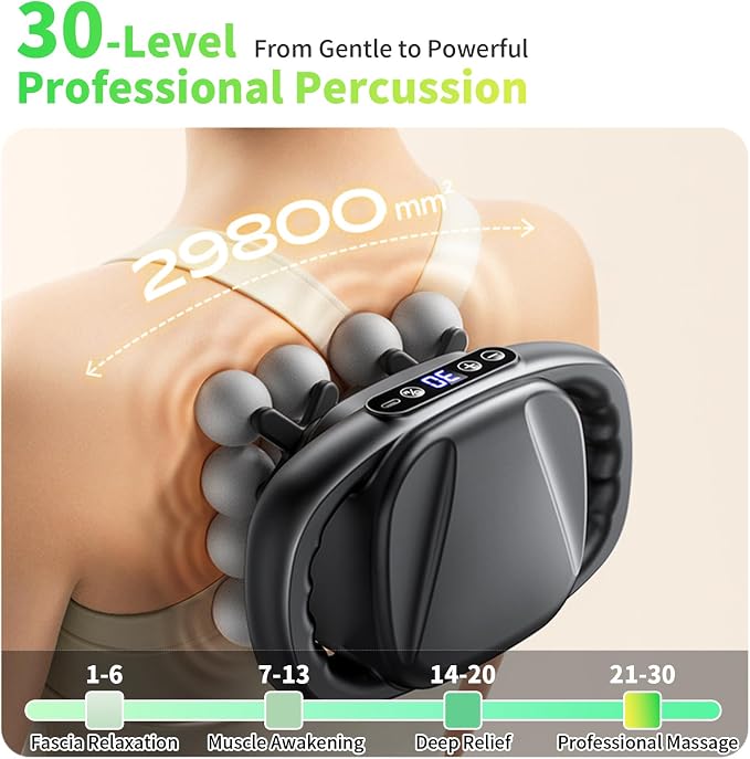 Mini Massage Gun, 2026 Upgrade Portable Deep Tissue Massager with 16 Heads & 3 Modes, 30 Intensity Levels, Ultra-Quiet for Neck, Back, Legs Pain Relief, Ideal for Women, Travel, Home & Office Use