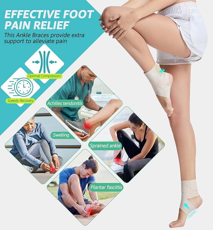 HiRui Ultrathin High-Elastic Ankle Wraps Ankle Brace for Men Women Kids, Adjustable Ankle Straps for Running, Football, Basketball, Sprains, Arthritis, Plantar Fasciitis (Beige, Medium (Pack of 1))
