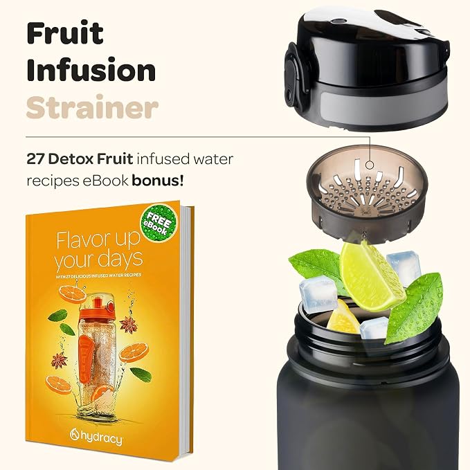 Hydracy Motivational Water Bottle with Time Marker & Fruit Infuser 17 oz | BPA-Free Tritan, Leakproof Flip-Top Lid,No-Sweat Sleeve,Carry Strap,Daily Intake Tracking for Gym,Sports,Outdoors