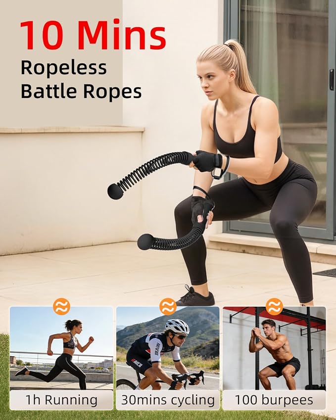 Abahub Weighted Ropeless Battle Rope, Portable Silent Cordless Battle Ropes, Space Saving Home Gym No Battle Ropes with Storage Bag, 2PCS Black - Set A