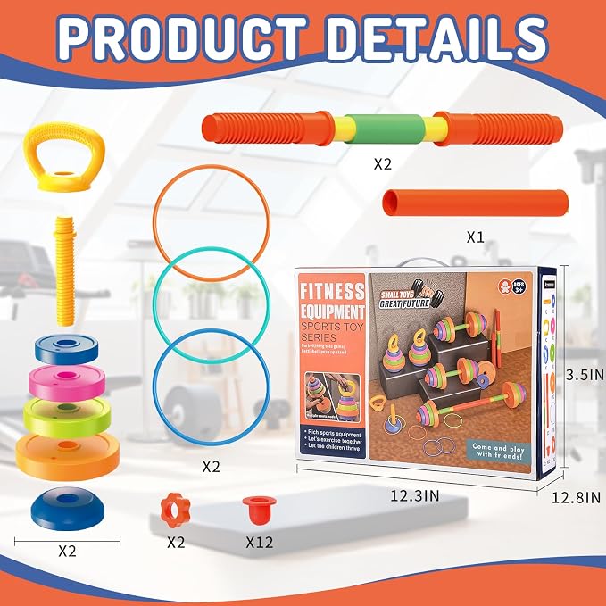 5-IN-1 Kids Weight Set, Kids Workout Equipment , Kid Exercise Equipment Toy | Adjustable Kettlebell , Barbell, Push-Up , Ring, Toddler Weights Gym Set Bench Workout Gift for Boy Girl