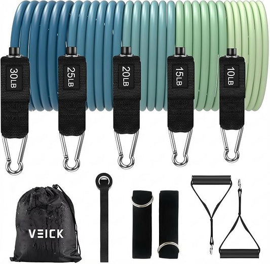 VEICK Resistance Bands with Handles, Ankle Straps, Door Anchor | Accredited Lab Certified, 100% Natural Latex, Cushioned Handles, Versatile for Yoga, Pilates, Strength, Home Gym