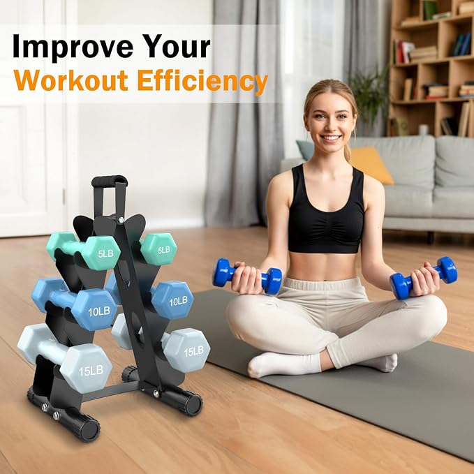 AmazeFan 5 Tier | 3-Tier Dumbbell Rack Stand Only, A-Frame Design Weight Rack with Handle, Weights Metal Strength Training Dumbbells Storage Rack for Home Gym Space Saver (Dumbells not Included)