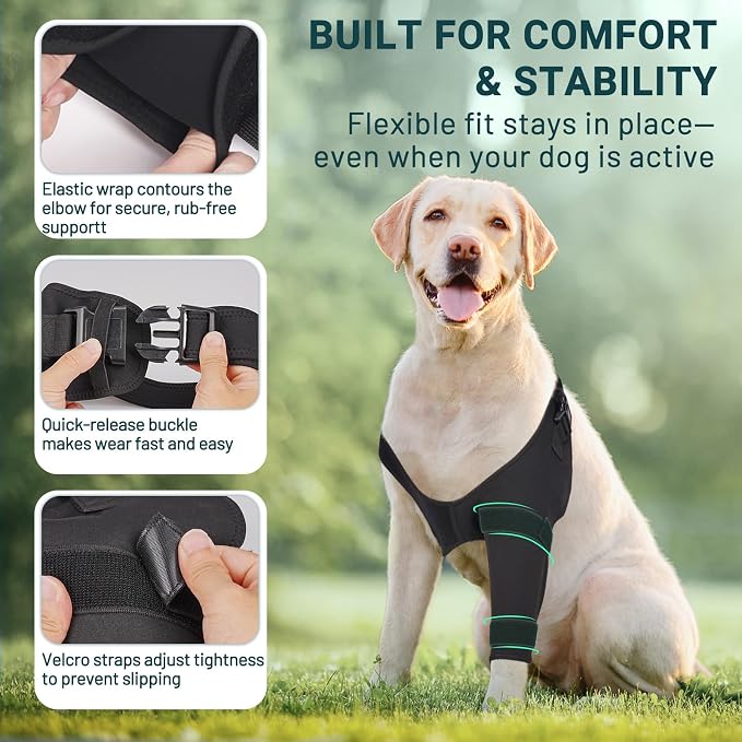Dog Elbow Protector Brace, Dog Leg Sleeves Anti-Licking for Arthritis, Hygroma, Pressure Sores, and Calluses, Dogs Elbows Pads & Shoulder Brace for Elbow Dysplasia and Injury Recovery, Right L