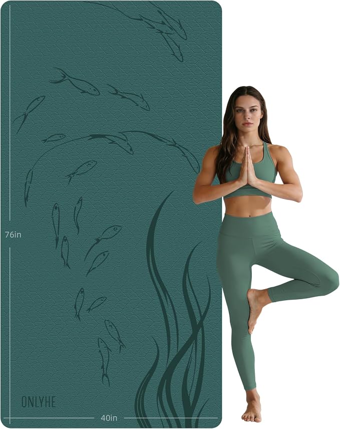 Extra Wide Yoga Mat 76"x40"x10mm TPE Non-Slip Fitness Exercise Mat | Thick 10mm Premium TPE, Extra Large for Pilates, Workout and Home Gym. Ideal for Men and Women