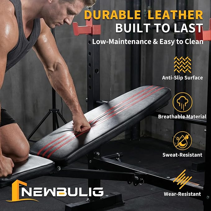 NEWBULIG Adjustable Weight Bench Set with Leg Extension & Curl, 650 LBS Heavy Duty Foldable Bench Press Set with Barbell Rack, Full Body Strength Training Bench for Home Gym