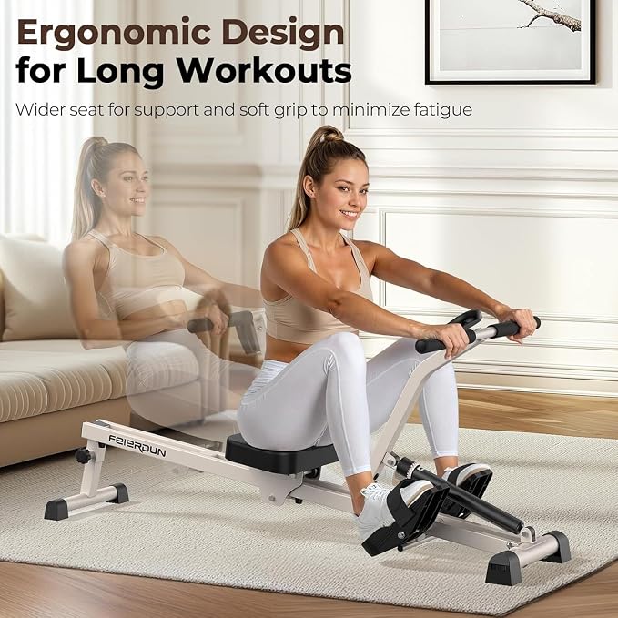 FEIERDUN Hydraulic Rowing Machine for Home, Compact Adjustable Rower with 12 Resistance Levels, 300LBS Weight Capacity, Full Body Workout Equipment