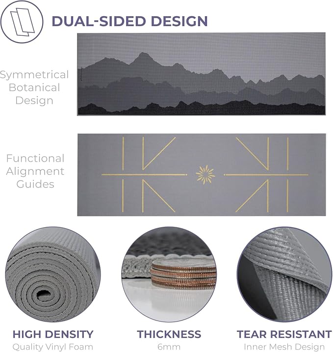 Ascend 6mm Thick Yoga Mat, 72x24in | Premium Non Slip Exercise Mat for Pilates, Workout, Stretching, Fitness, Training - Gym Mat for Home and Studio