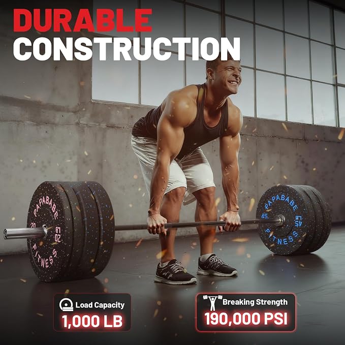 PAPABABE 7ft Barbell 45lb Olympic Barbell 1000/1500lbs Capacity Home Gym | 7ft 45lb 2" Olympic Barbell, 1000/1500lbs Capacity, Hybrid Needle Bearings & Bushings for Squat Curl Deadlift