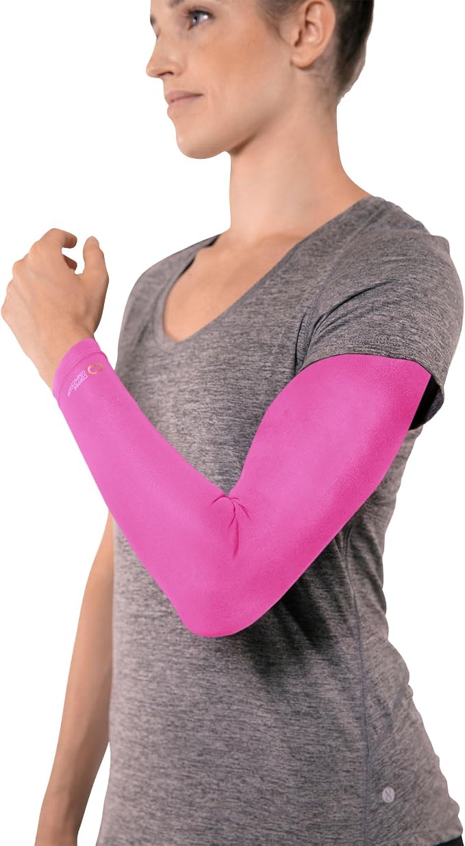 Copper Compression Arm Sleeve - Copper Infused Full Arm Brace for Forearm, Bicep, Triceps - Tennis Elbow, Basketball, Golf, Arthritis, Tendonitis, Bursitis, Post Surgery Rehab - Odor Resistant - Pink - XXL