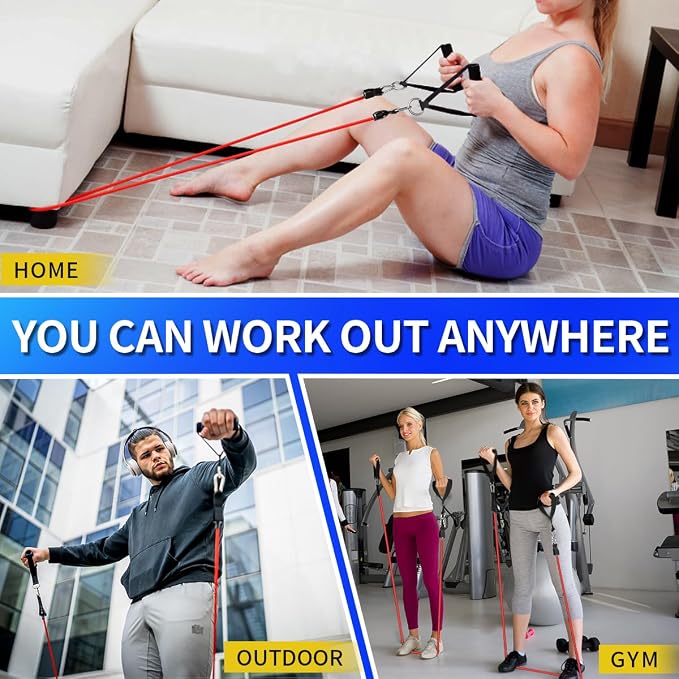 WHATAFIT Resistance Bands, Exercise Bands with Handles, Workout Bands for Working Out, Fitness Bands Set for Home Gym Full Body Strength Training, Muscle Tone, Yoga & Stretching