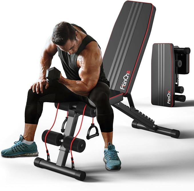FitinOne Adjustable Folding Weight Bench for Home Gym, 660 lbs Capacity Multi-Functional Workout Bench Sturdy Durable for Full Body