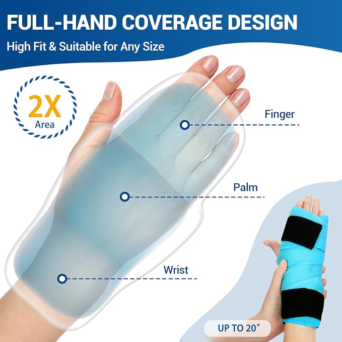 Comfytemp 33" Full Hand Wrist Ice Pack Wrap for Carpal Tunnel Relief | FSA Eligible HSA, Wrist Brace Reusable Compression for Computer Overuse Injuries, Arthritis, Cold Hot Therapy Recovery Item
