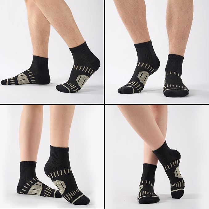 6 Pairs Copper Ankle Compression Socks for Men and Women | Copper Graduated Compression Socks with Terry Cushioning and Arch Support, Breathable Mesh Design, Machine Washable