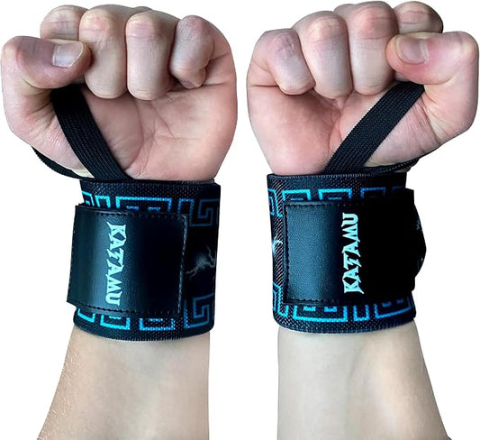 Katamu Black Premium Wrist Wraps for Weightlifting — 18 Inch Cotton | Wrist Support with Thumb Loop for Powerlifting, Bodybuilding and Bench Press, Pair