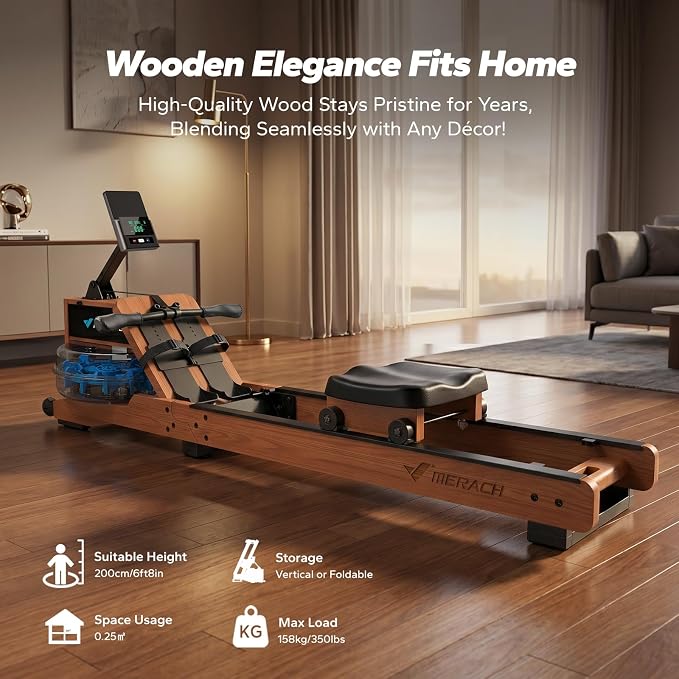 MERACH Water Rowing Machines for Home, Foldable Row Machine with 400LBS Weight Capacity, Dedicated Monitor and Comfortable Seat, Free MERACH App for Immersive Water Rower
