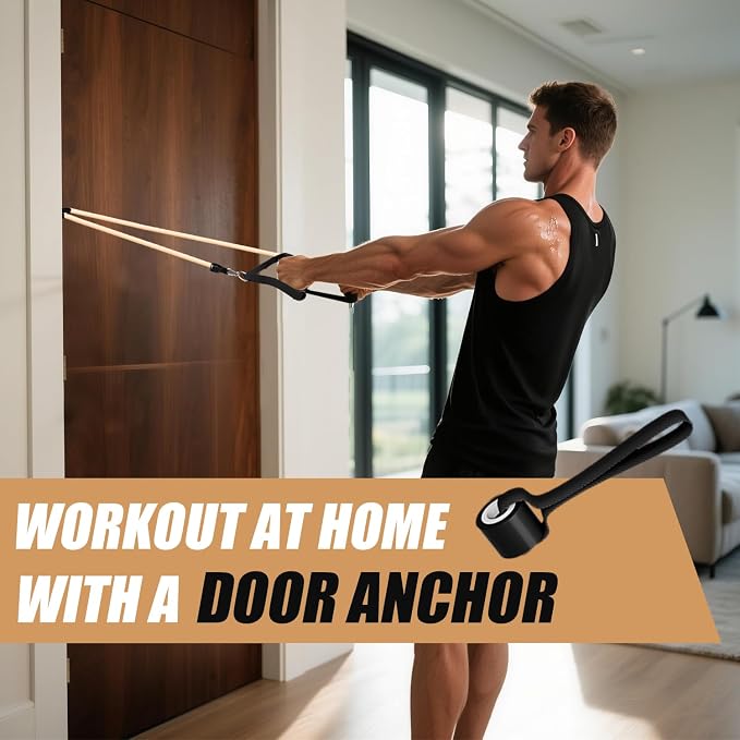 WHATAFIT Resistance Bands with Handles, 5-Level Exercise Bands for Workout | Natural latex,10-50 lbs, stackable to 150,Ankle Straps, Door Anchor,Guide. For Strength, Yoga,Home Gym,Travel & Workout.