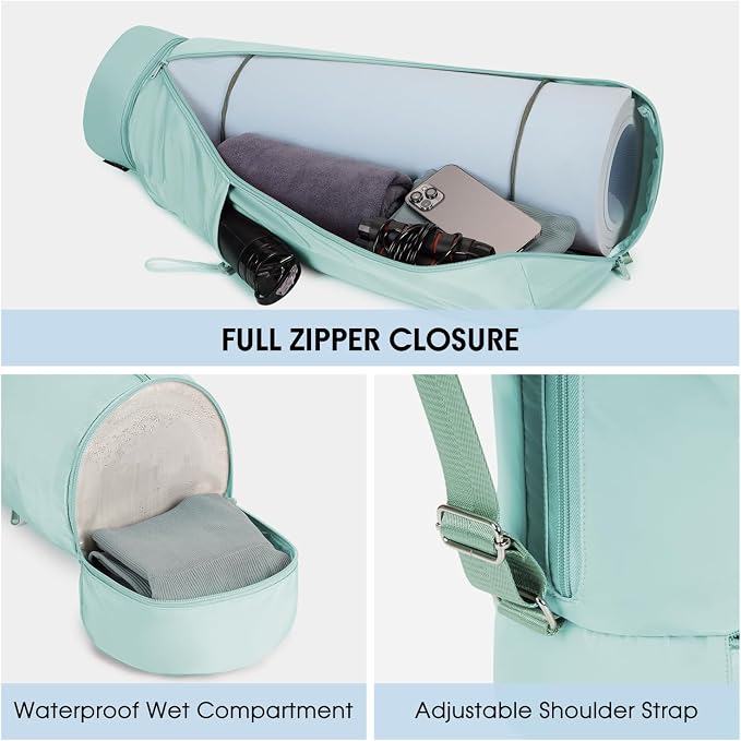 sportsnew Yoga Mat Bag, Full Zip Cargo Yoga Mat Carrier Bag with Drawstring Water Bottle Pocket and Bottom Wet Pocket, Exercise Yoga Mat Carrier Holder Multi-Functional Storage Bag Patent Pending